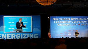 Presidential hopeful and former Florida Gov. Jeb Bush talks to the Southern Republican Leadership Conference Friday.  JOSH KLINE / The Frontier