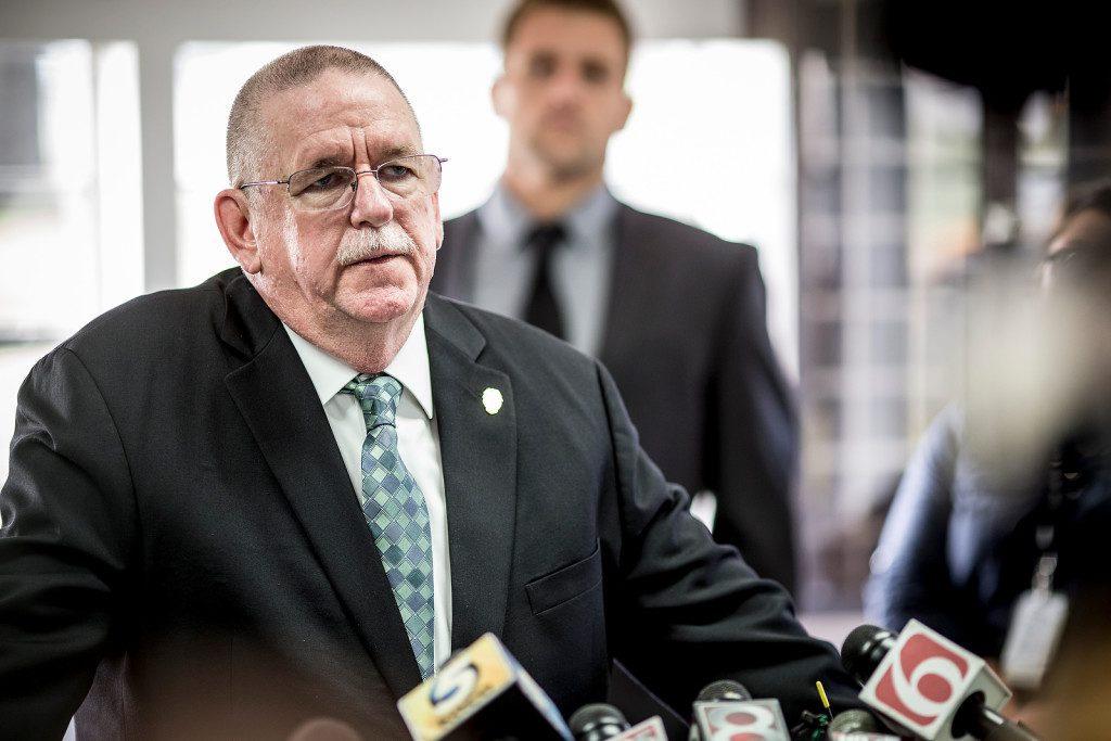 9/30/15 4:22:50 PM -- Department of Corrections Director Robert Patton speaks briefly about the stay of execution issued for Richard Glossip after it was found out that the state didn't have the correct drug. Photo by Shane Bevel/The Frontier