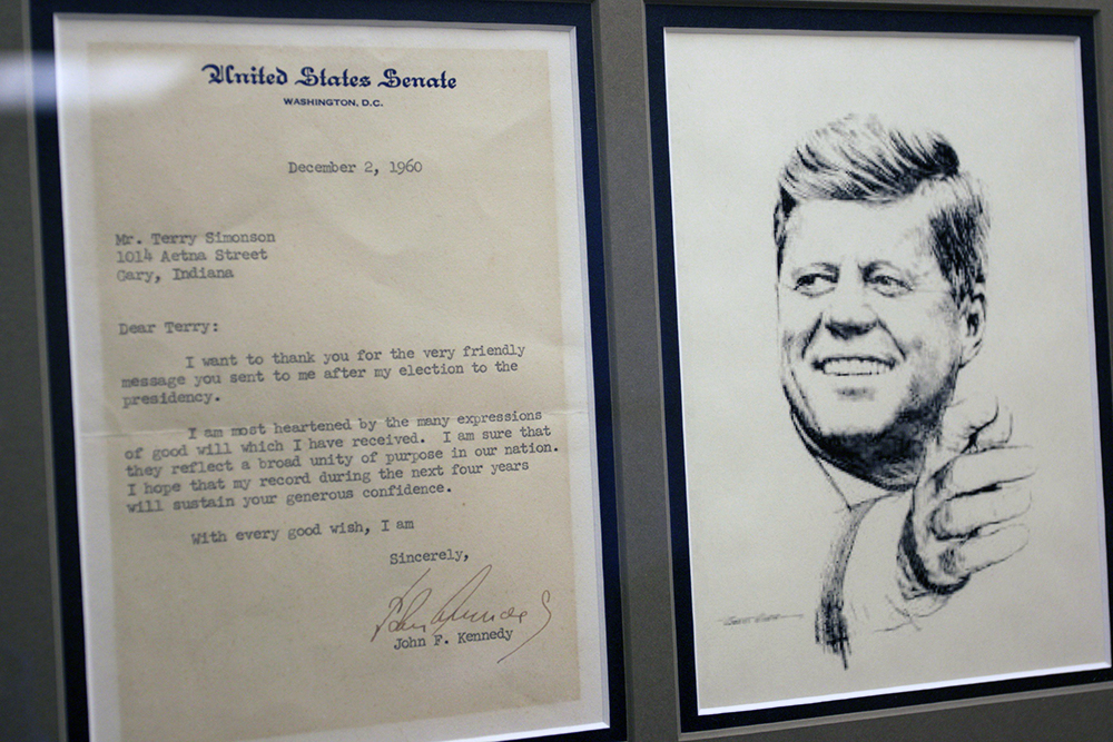 The signed letter Terry Simonson received from President-Elect John F. Kennedy in January 1960 hangs in Simonson's office at the Tulsa County Courthouse. DYLAN GOFORTH/The Frontier